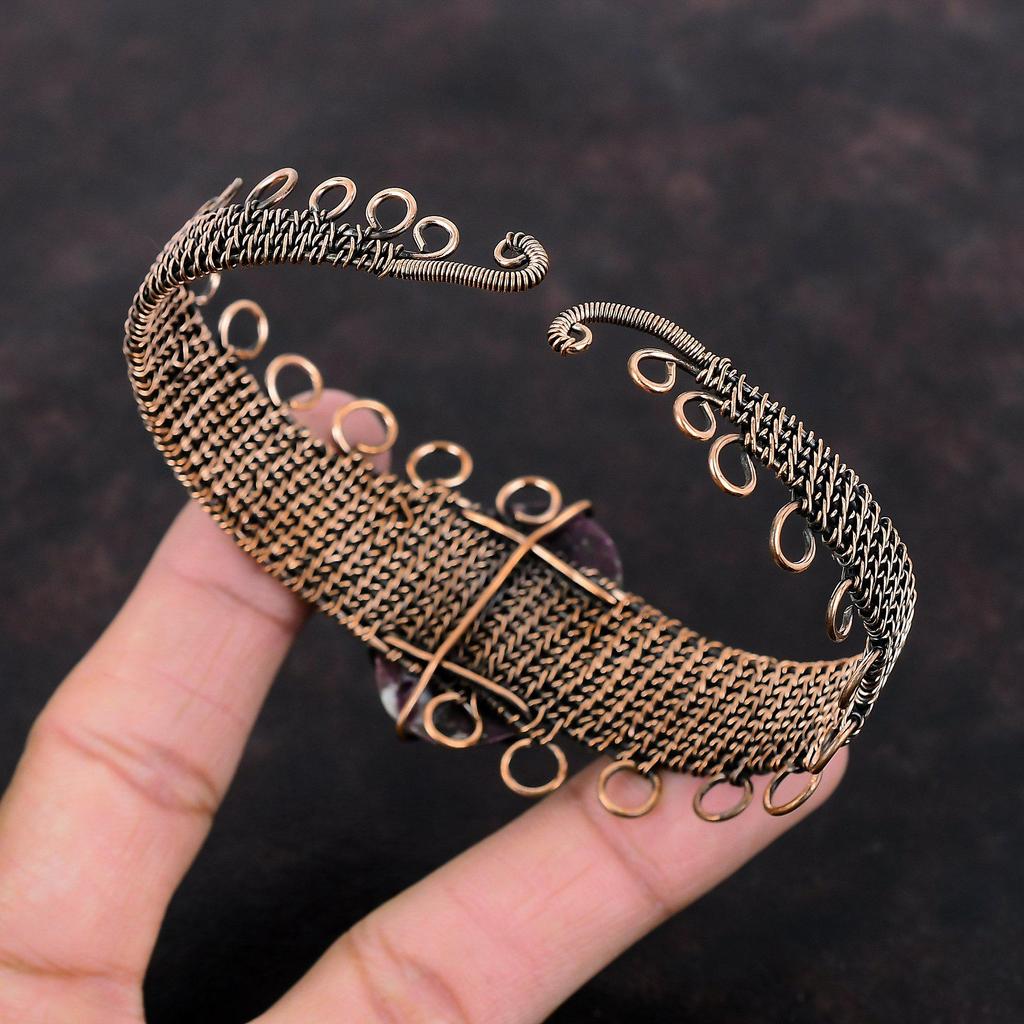 Rosa Turmalin Manschettenarmband Kupferdraht gewickelt verstellbarer Armreif Original Edelstein Armreif Kupferschmuck für Geschenk handgemachtes Manschettenarmband