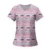 Women's Fashion Printed Short Sleeve V Neck Pattern Tops Pocket Working T-shirts