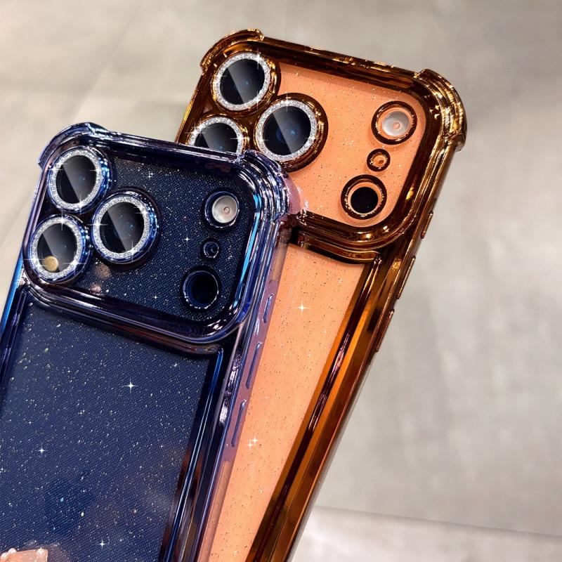 Plating Glitter Transparent Air Cushion Case For iPhone 11 12 13 14 15 16 17 Pro Max 17Air Lens Protection Soft Bumper Cover