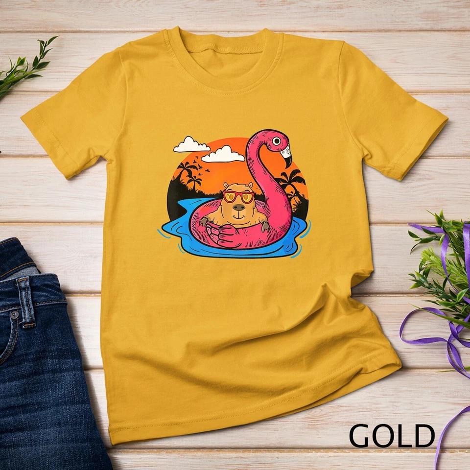 Capybara Swimming Pool Lover Men Flamingo Capybara T-Shirt Unisex T-shirt 4 XL