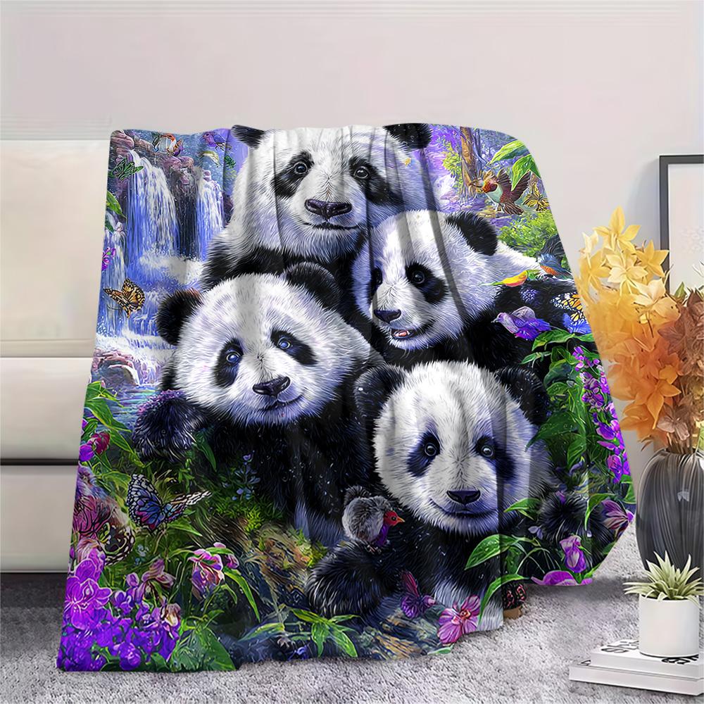 Pandas Print Flannel Blanket, High quality Comfortable for All Seasons, Home Decor, Warmth and Comfort, Perfect for Christmas Gifts