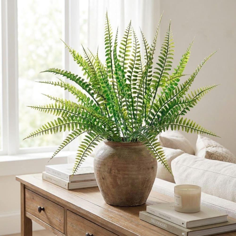 6PCS 7 Branches Simulated Green Plant UV Resistant Artificial Persian Leaf Faux Ferns Office Decor