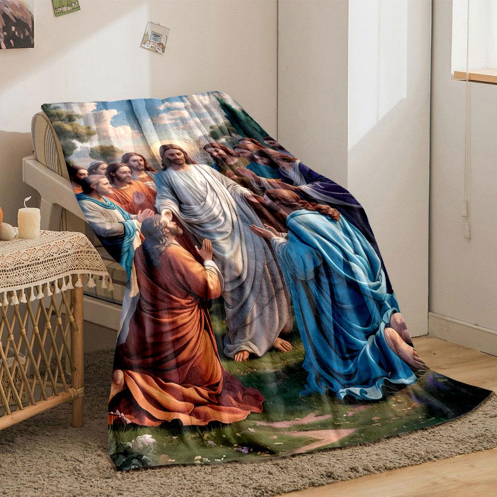 Jesus and Disciples Religious Blanket Printed Blanket for Living Room Bed Couch lunch break Soft Cozy Blanket for Friend's festival Gift