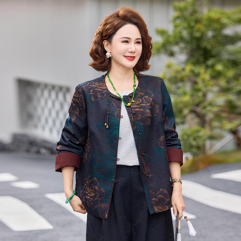 

Casual Chinese Style Plus Size Jacket for Middle-Aged & Elderly Women (Ages 40-60) - Spring Collection 2XL (110-125 kg)