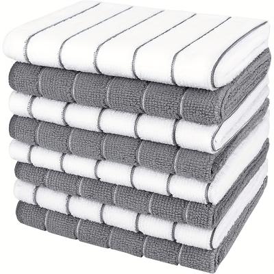 Extra-Thick Super Absorbent Microfiber Kitchen Towels - Rapidly Suck Up Liquids with Stylish Gray & White Stripes