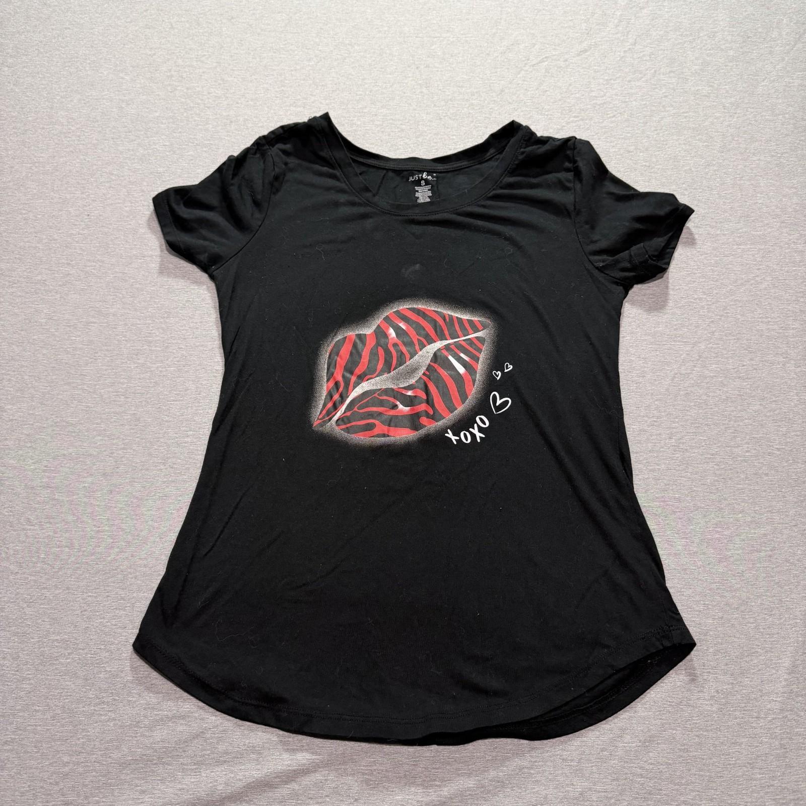 Just Be T Shirt Women s Small Graphic Print Lips XOXO Lounge Black Tee XL
