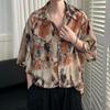 Flower Shirt All Match Style Summer Thin Short Sleeved Men's Ice Silk Outfit Retro Fashionable Shirt Top