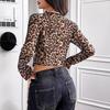 Primavera Estate Autunno Elegante da Donna Rete Trasparente Stampa Leopardo Nodo Frontale Manica Lunga