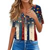 Women's T Shirt Tee Independence Day Printed Button Short Sleeve Tunic Daily Weekend Fashion Basic V- Neck Regular Top