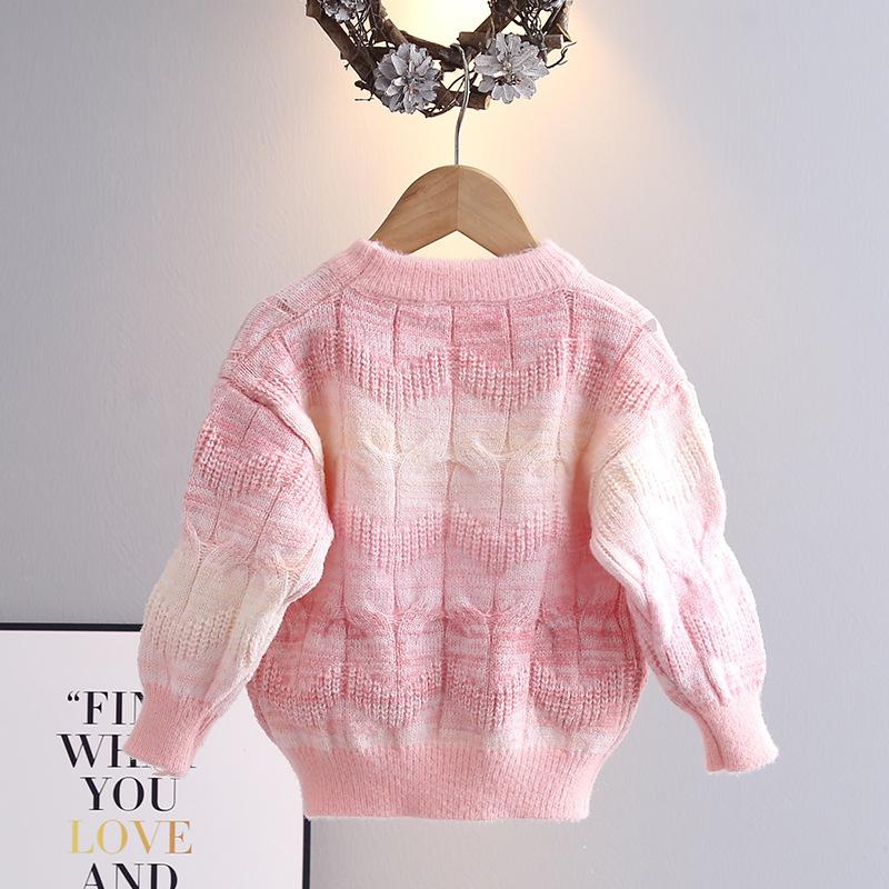 Mädchenpullover Farbverlauf Regenbogen Verdickt Mit Samt gefüttert Herbst- und Winterkleidung Kinder Strickwaren Westlicher Stil Baby Mädchen Unterhemd