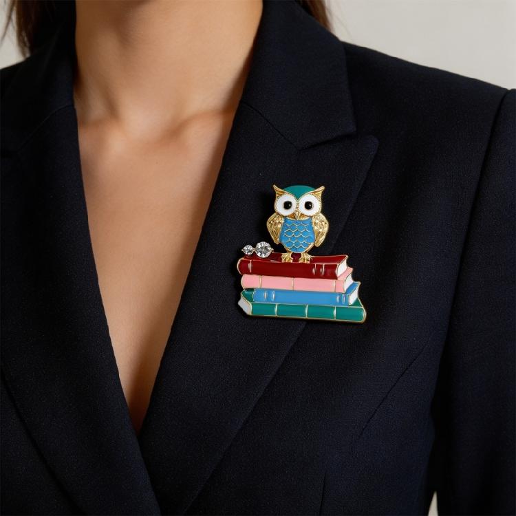 Sophisticated Vintage Owl Brooch Featuring Open Book Detail Lightweight Owl Pin Thoughtful Gift For Educators