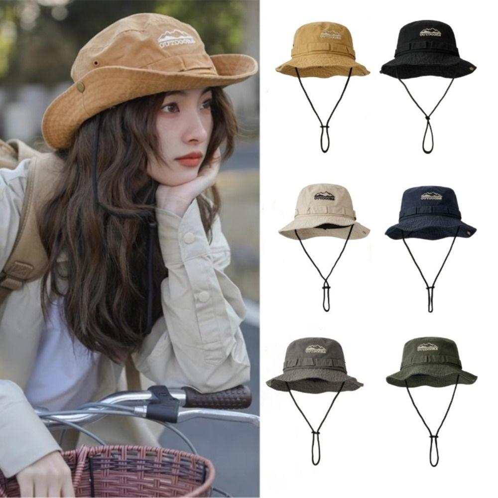 Mountain Range Embroidery Travel Hat Unisex Sunscreen Hats Fashion Fisherman Hat  Hiking