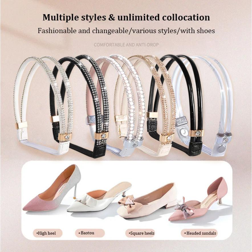 1 Paio Scarpe con Tacco Alto Strass Fascia Anti-allentamento Lacci Diamante Donna Cinghie Tallone Anti-caduta Cintura Elastica Fissaggio Strass Cinghie Fisse