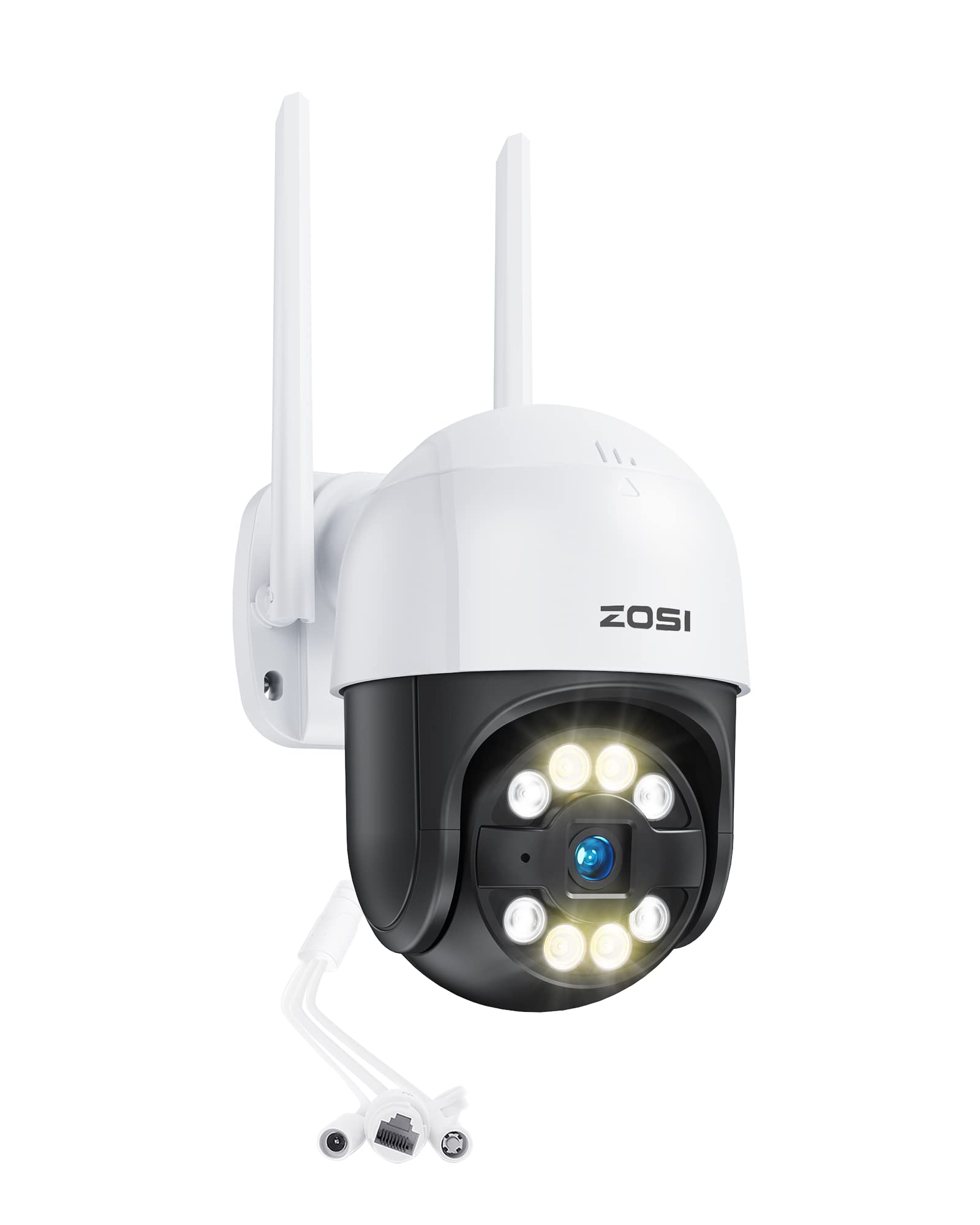 

ZOSI Outdoor Security Camera 1080p 2MP Pan Tilt Wifi Camera Wireless Connection Wide Angle Network Camera PT Camera Digital Zoom 8X AI Human Detection білий