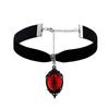 Gothic Vampire Pendant Necklace With Red Eyes And Velvet Chain For Women
