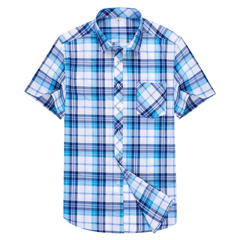 Men Fashion Plaid Short Sleeve Shirt Summer
