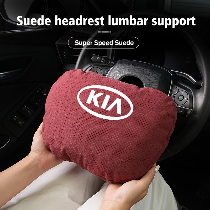 AGX1 Car Logo Suede Seat Headrest Neck Pillow Soft Comfort Cushion Lumbar Support For KIA Cerato Proceed Venga Stonic Picanto Sorento