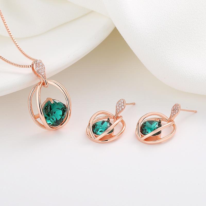 Fashion Simple Women's Colorful Crystal Rhinestone Earring Necklace Set Suitable For Bridal Wedding Party Gifts