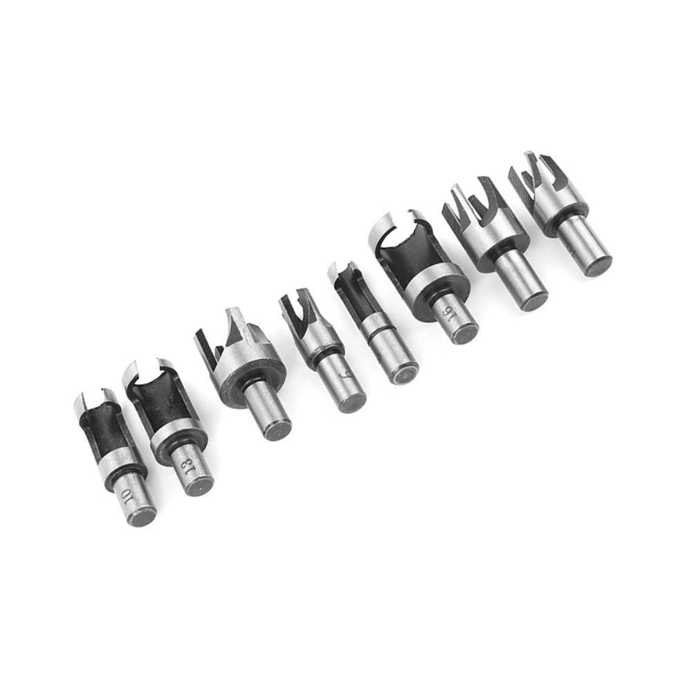 8Pcs High-Carbon Steel Wood Plug Cutter Set Straight and Tapered 6mm 10mm 13mm 16mm Chamfer Drill Bits Metric