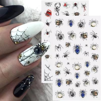 1 Blatt 5D-Halloween-Nagelaufkleber, dunkler Schmetterling, Lippen, Blutstropfen, Relief-Design, Nagelkunstaufkleber, Damenversorgung