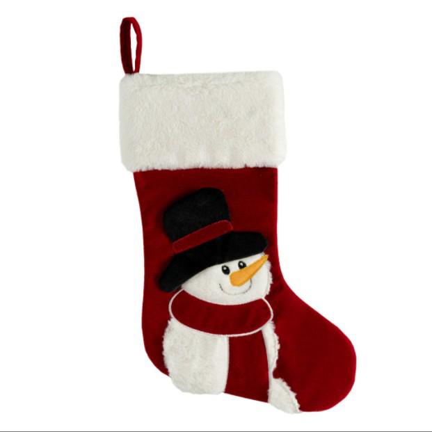 Velvet Christmas Stocking Gift Bag with Penguin, Santa, and Snowman Ornaments