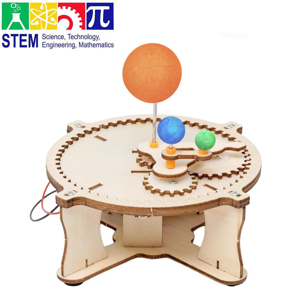 DIY Solar System Model Kit Wooden Puzzle Mechanical Set Assembling Sun Earth Moon Planet Educational Scien Toys for Kids