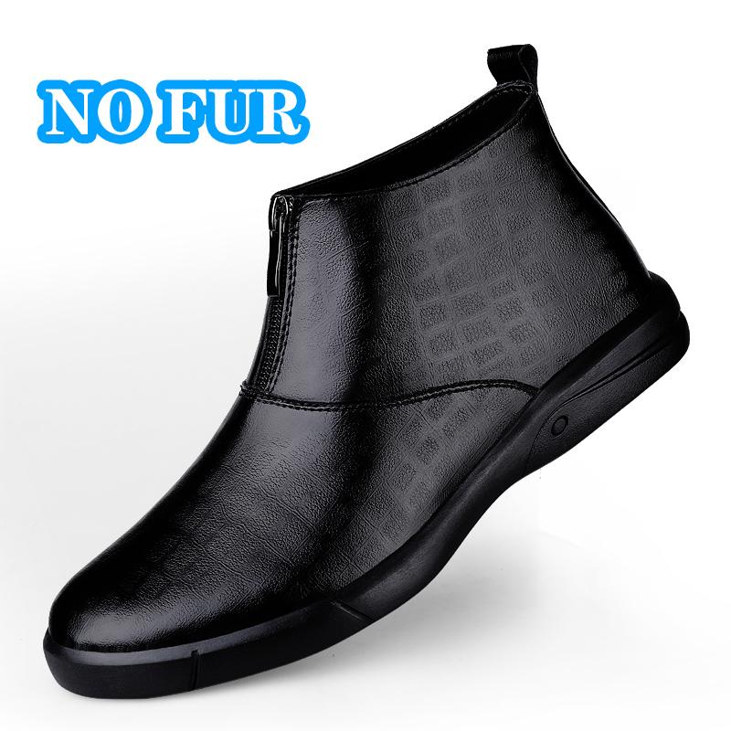 Fashion New Arrival Mens Slip on Chelsea Boots Genuine Leather Casual Ankle Boots Comfortable Man Business Botas Winter Plush Snow Shoes