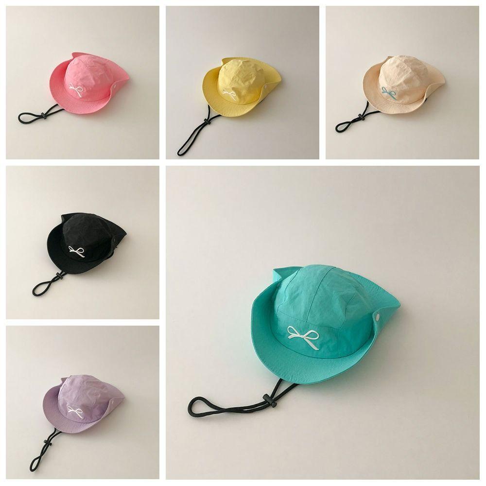 Quick-dry Summer Kid Sunhat Bow Embroidery Children's Fisherman Hat Candy Color Bucket Hat  Kid