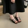 Women's Sandals Summer 2024 Retro French Flat Back Strap Roman Shoes Square Toe Belt Buckle Flat Sandalias Femininas