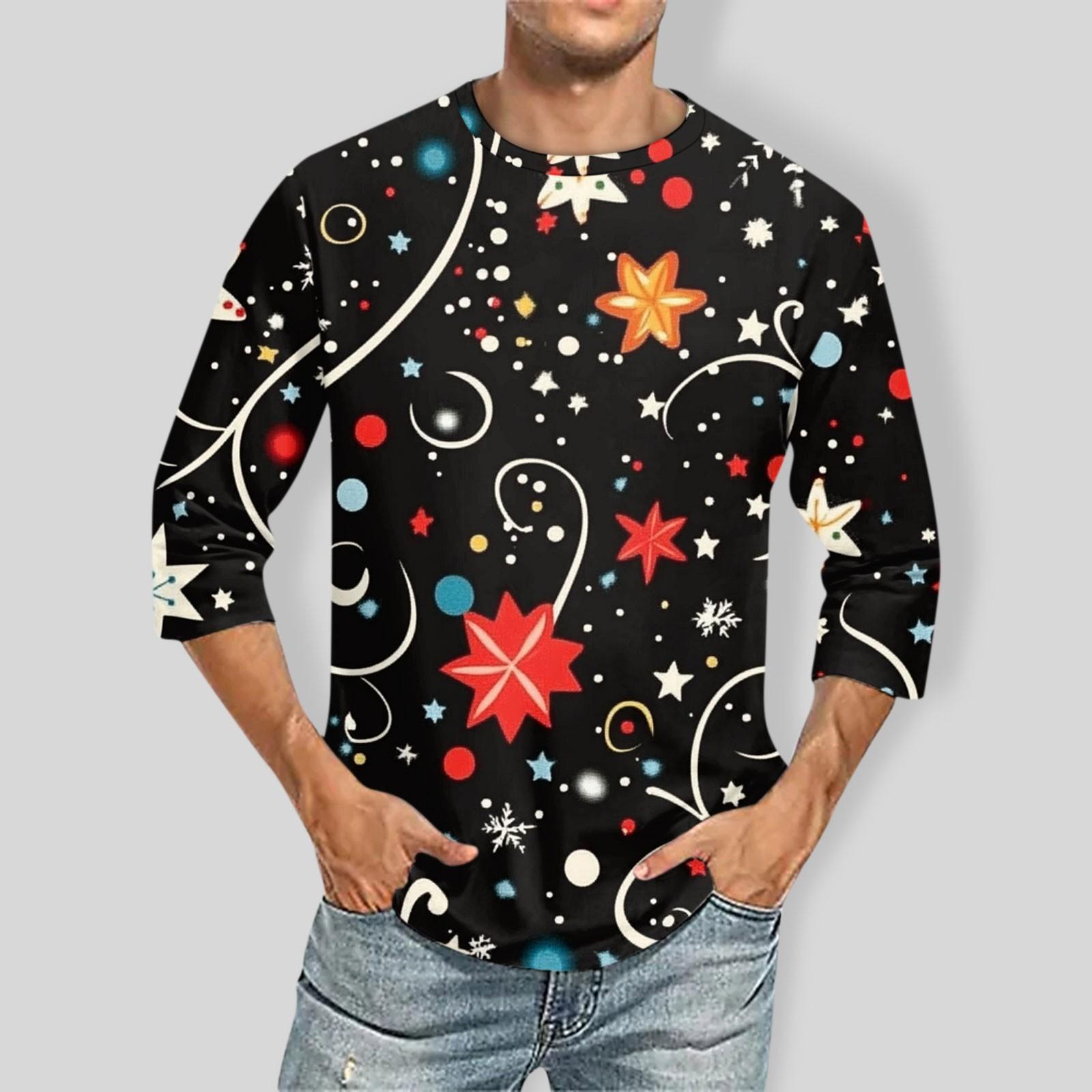 

Мужская футболка с круглым вырезом и рукавом три четверти с рождественским принтом S чёрный