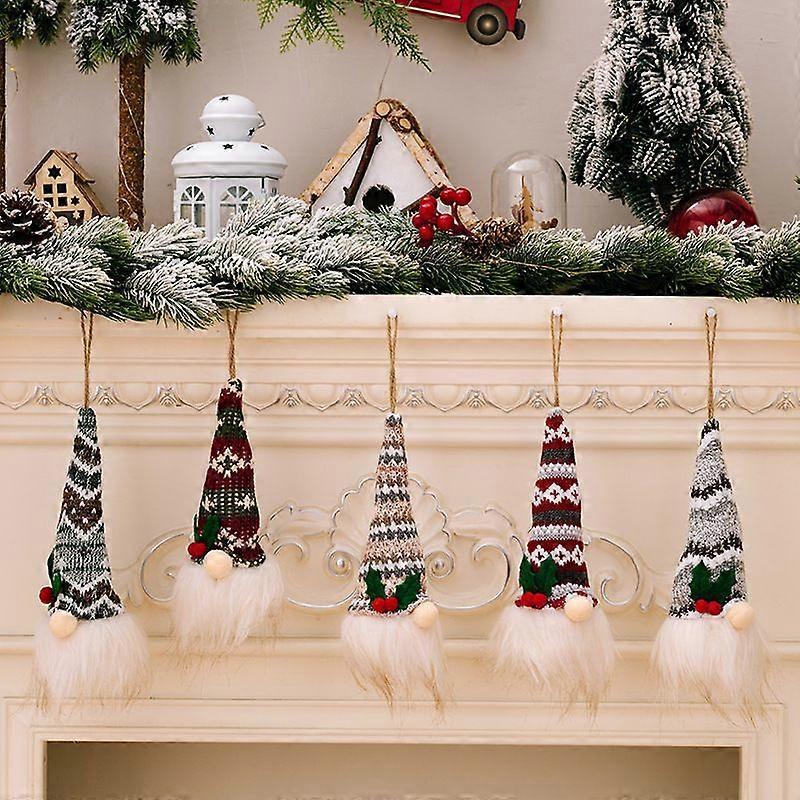 Hanging Gnome Christmas Ornament with LED Lights, Adorable Faceless Doll, Plush Gnome Santa Doll, Glowing Old Man Minifigure Tree Ornament (5pcs)