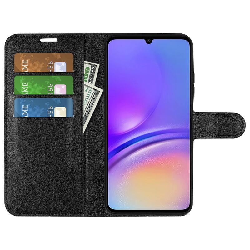 

For Samsung Galaxy A05 4G Case Litchi Texture Folding Stand Leather Phone Shell Brown