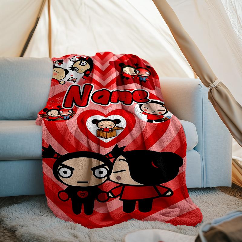 Personalized Custom Name Blanket - Pucca Print Design,Blanket for Sofa,Bed,Travel,Camping - Soft and Warm, Great Gift