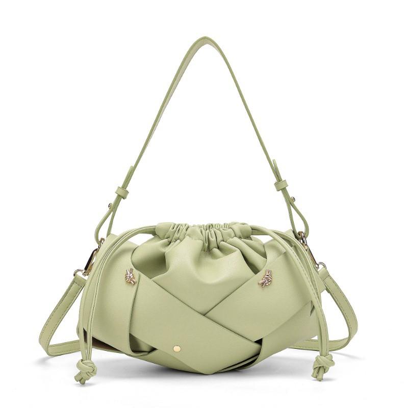 Black Woven Drawstring Bucket Bag Women 2026 Minimalist Crossbody Shoulder Casual Office Commute Small Purse
