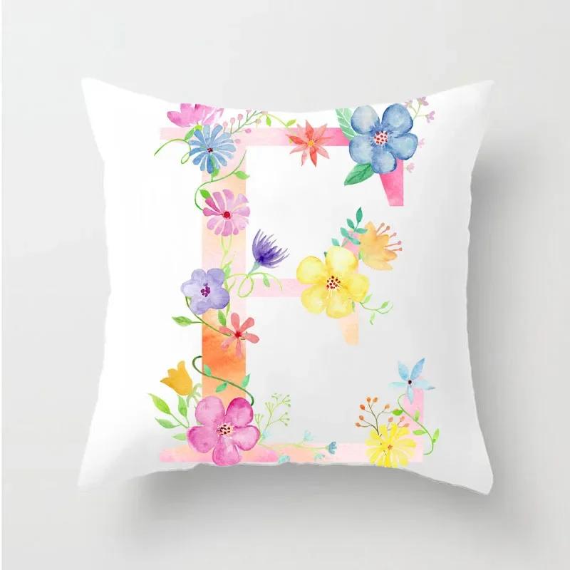 Flower 26 Letters Alphabet Decorative Cushion Cover Polyester Pillowcase Throw Pillow Cover Home Decor Fundas De Cojin 45X45Cm