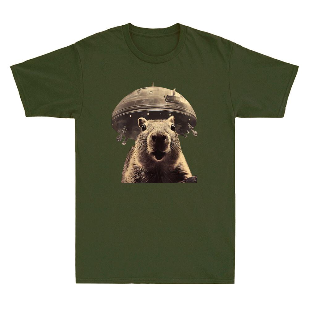 Capybara Selfie with UFOs Weird Funny Capybara Animal Meme Novelty Unisex's T-Shirt