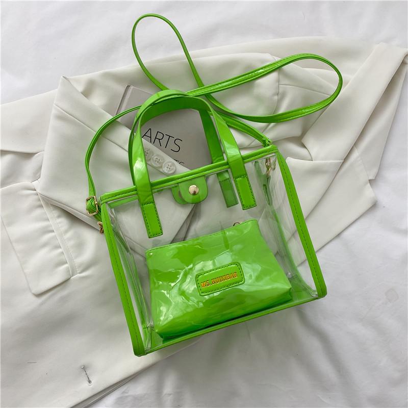 Large capacity fashionable transparent handbag jelly beach bag letter women's bun mother bag shoulder tote bag