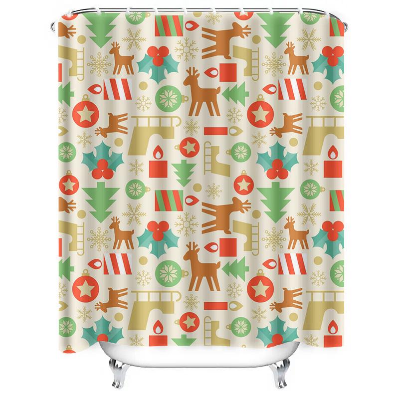 TU Charming Christmas Shower Curtain Festive Holiday Bathroom Decor Waterproof Fabric Red Green Pattern Xmas Home Decor Holiday