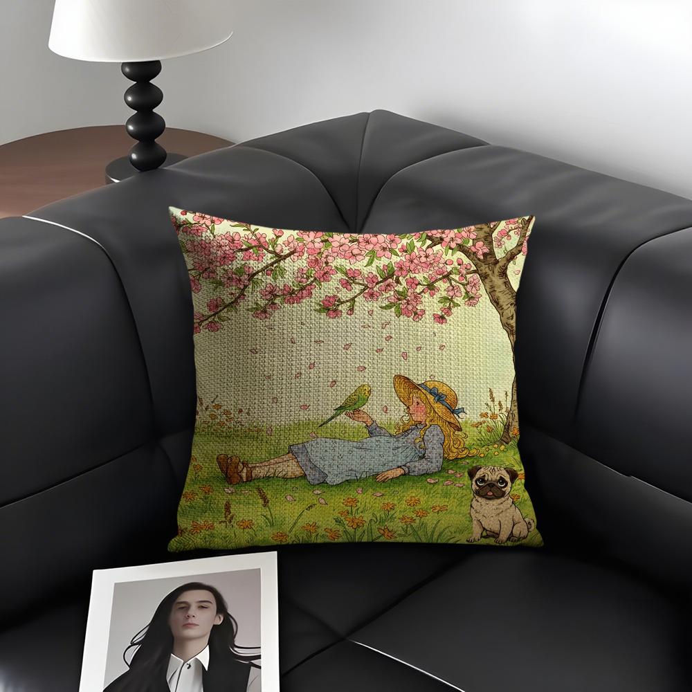 Art Sarah Kay Swing Girl Cushion Cover Natural Linen Organic Fabric DoubleSided Printing Sofa Home Decor Gift Pillow Case