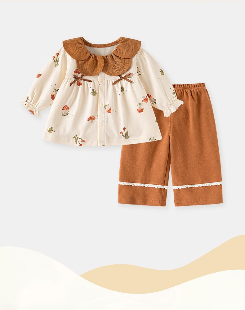 Wiosenne i jesienne ubranka dla niemowląt: Zestaw z długim rękawem i spodniami dla dziewczynek, Czysta bawełna, Stylowy dwuczęściowy strój, Wiek 0-6 lat