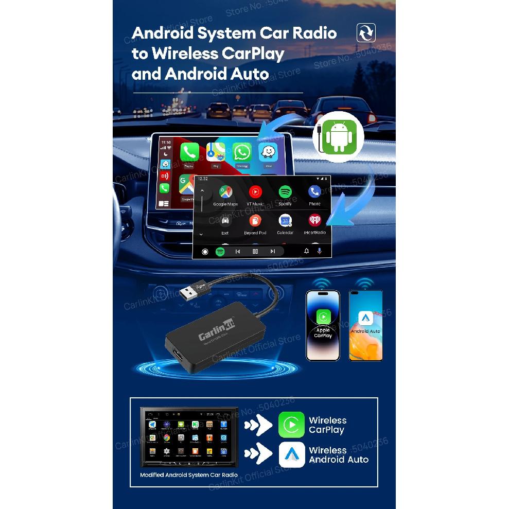 CarlinKit CCPA Wireless CarPlay For Android Car Radio Wireless Android Auto Wireless Auto Connect Mirrorlink Smart USB Adapter