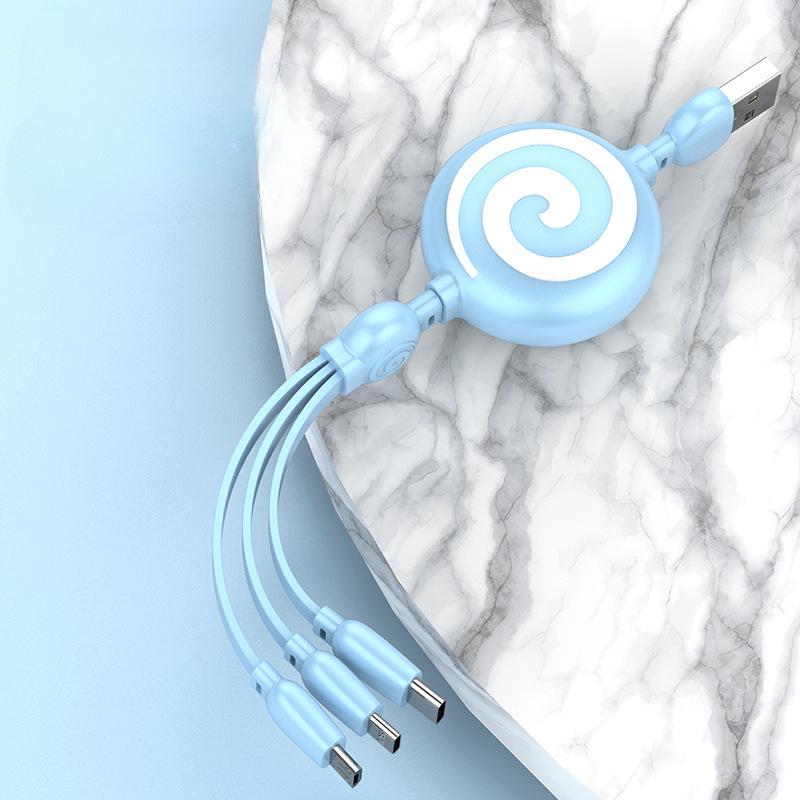 

Candy Stretchable три-в-одному Кабель даних, для Android Type-c для Apple Три-в-одному Stretchable Data Cable синій