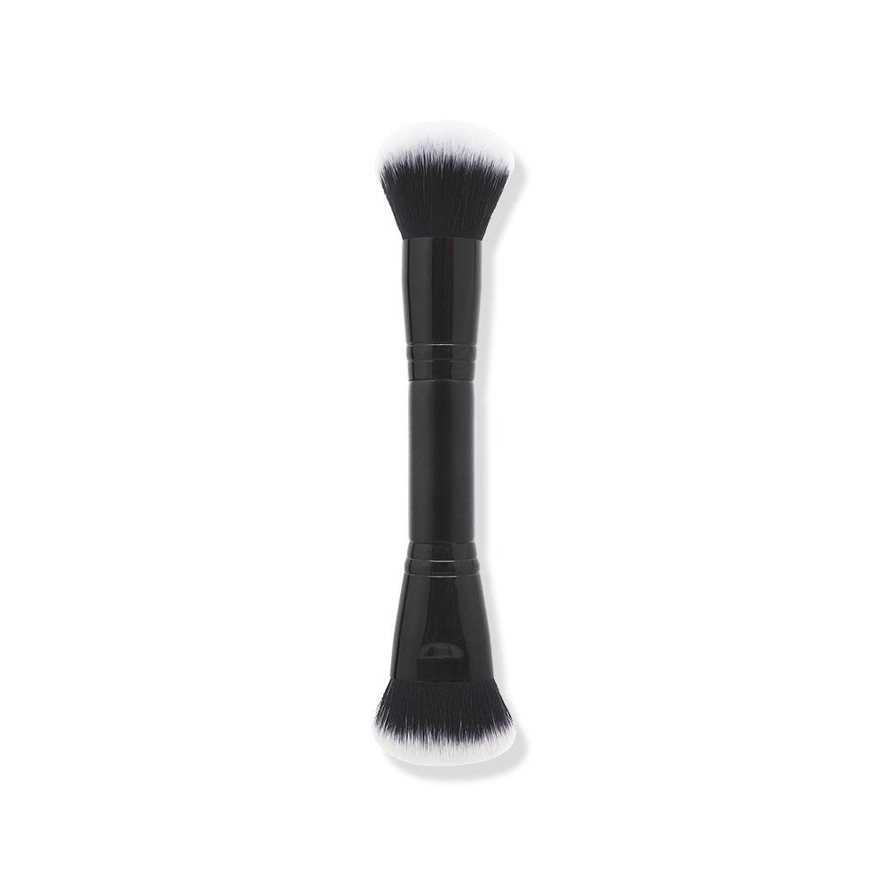 HMU Custom Logo Black 5PCS Synthetic Hair Wooden Handle Double Ended Eyeshadow Blending Eyebrow Powder Foundation Makeup Brush
