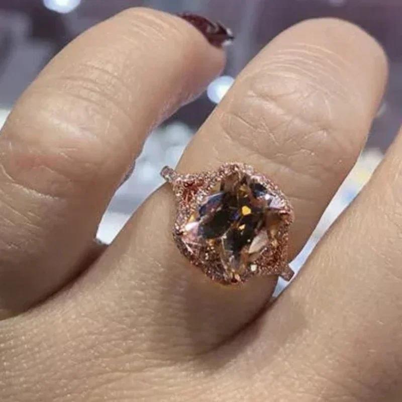 Champagne Colored Oval Geometric High-end Geometric Elegant Ring for Women s New Design Trendy Fashion Accessories 10