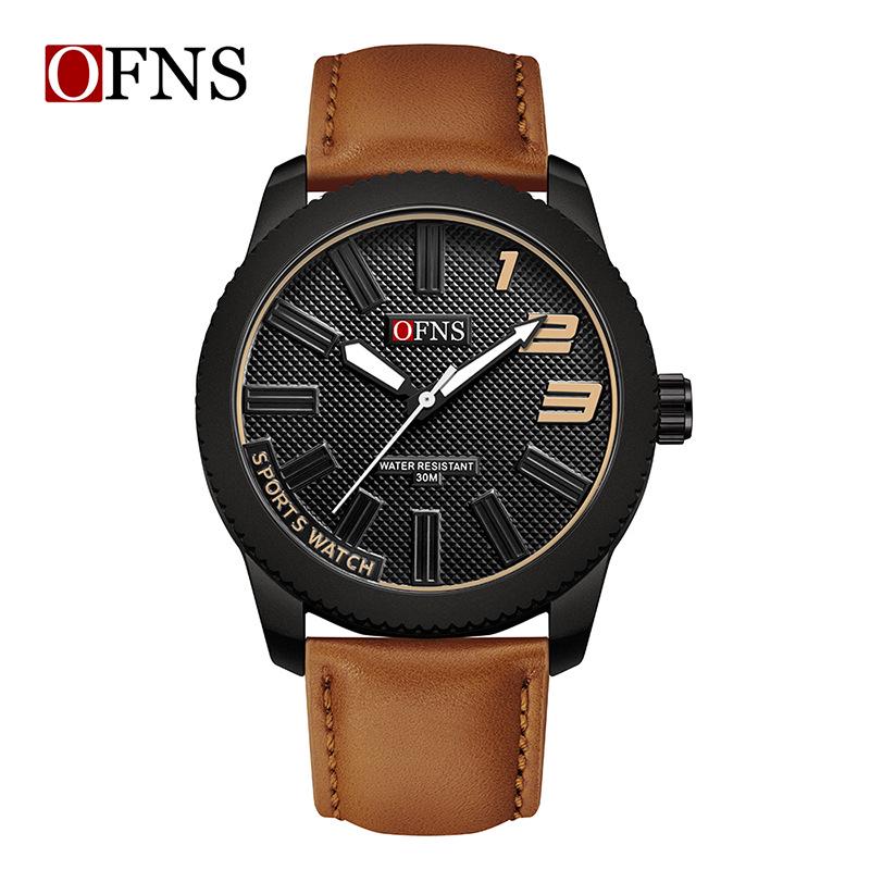OFNS Men's Ultra-thin Quartz Wristwatch with Rotating Bezel and 3D Markers