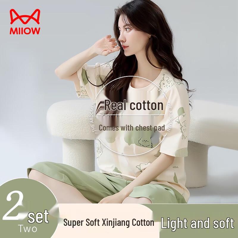 Women s Pure Cotton Cartoon Dinosaur Pajama Set M