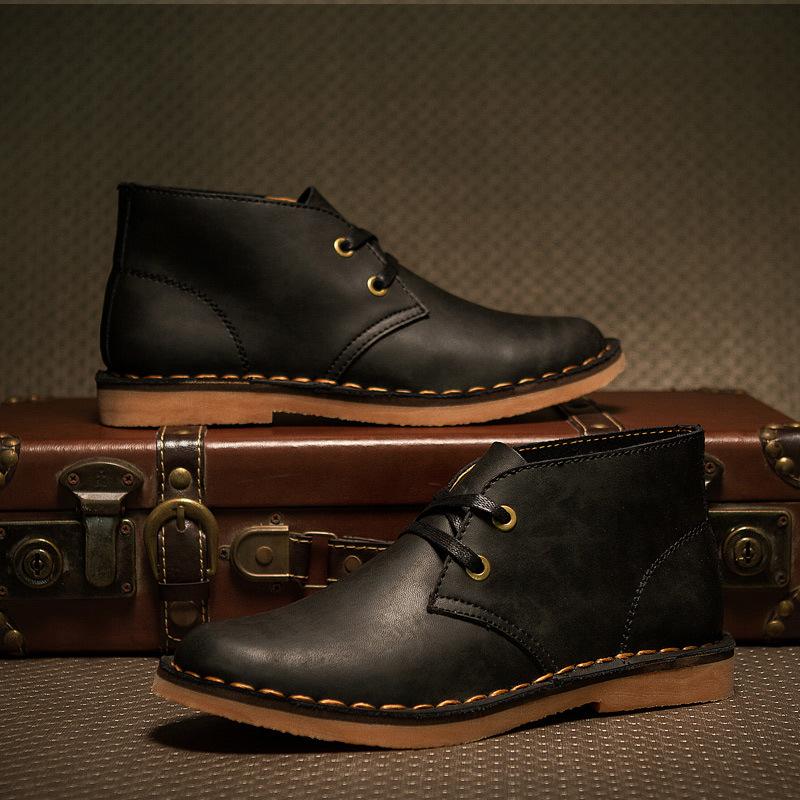 Stivali in pelle Stivali alti corti da uomo stile britannico con pile Calzature da lavoro Scarpe da uomo Stivali desertici