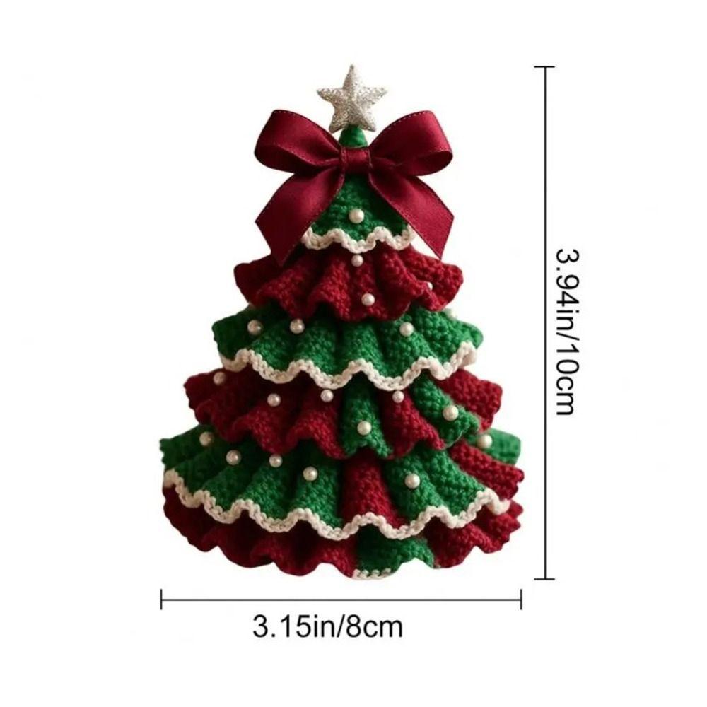 Handmade Crochet Christmas Tree Kit Festival with Bow Faux Pearl Christmas Party Crochet Decoration