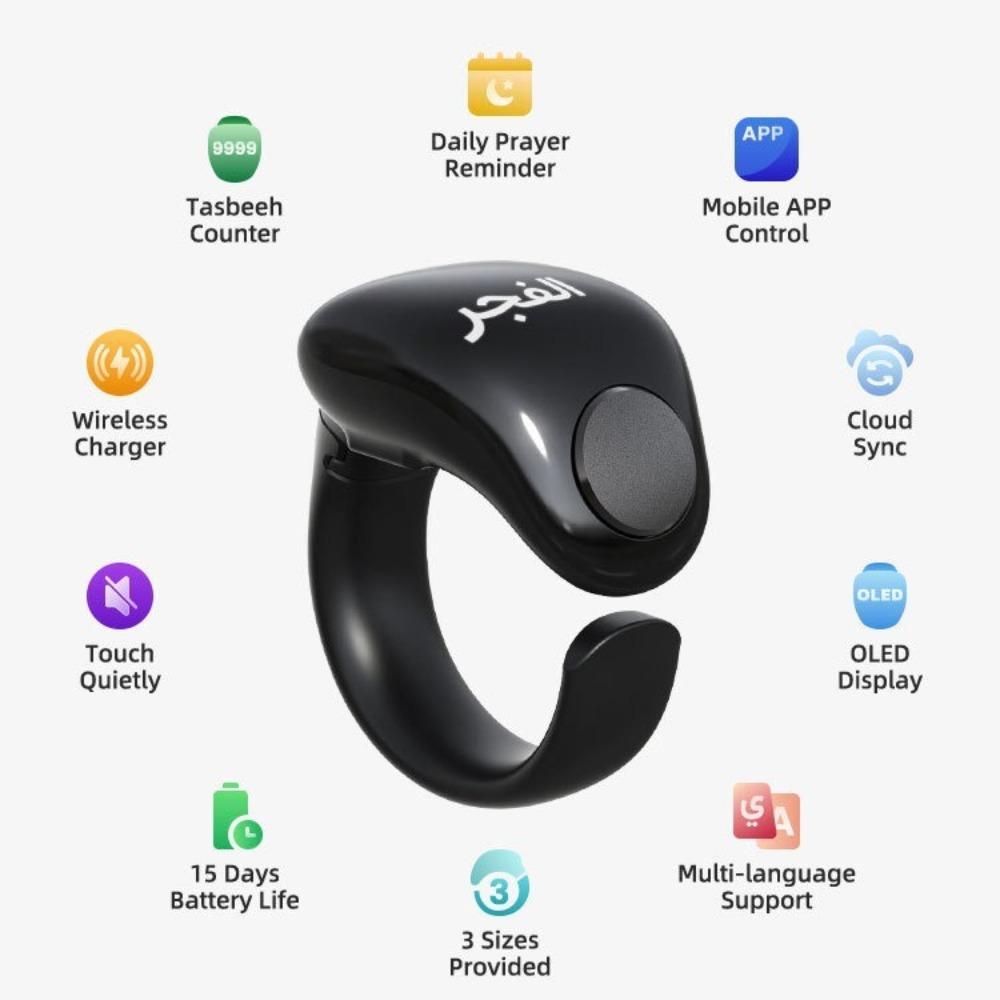 Adjustable Tasbih Counter Zikr Rings Waterproof 3 Size(18/20/22mm) Tasbih Zikr Smart Ring APP Support Muslims Finger Counter