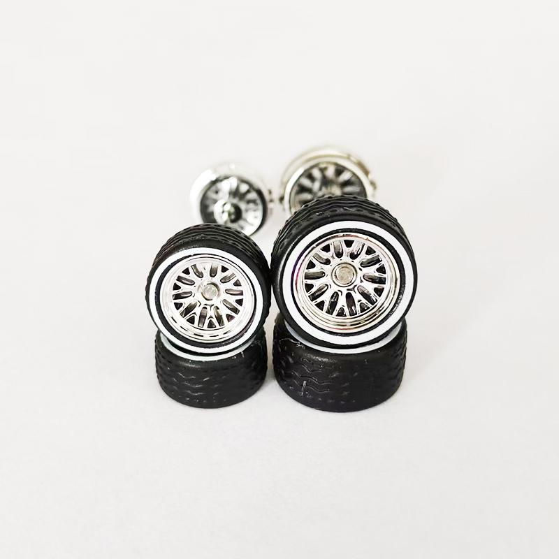 10 Sets 10.8mm 12.8mm 1/64 Alloy Car Staggered Wheels Front Small Rear Large Wheel Progressive Drag Tires Advan for Hot Wheel